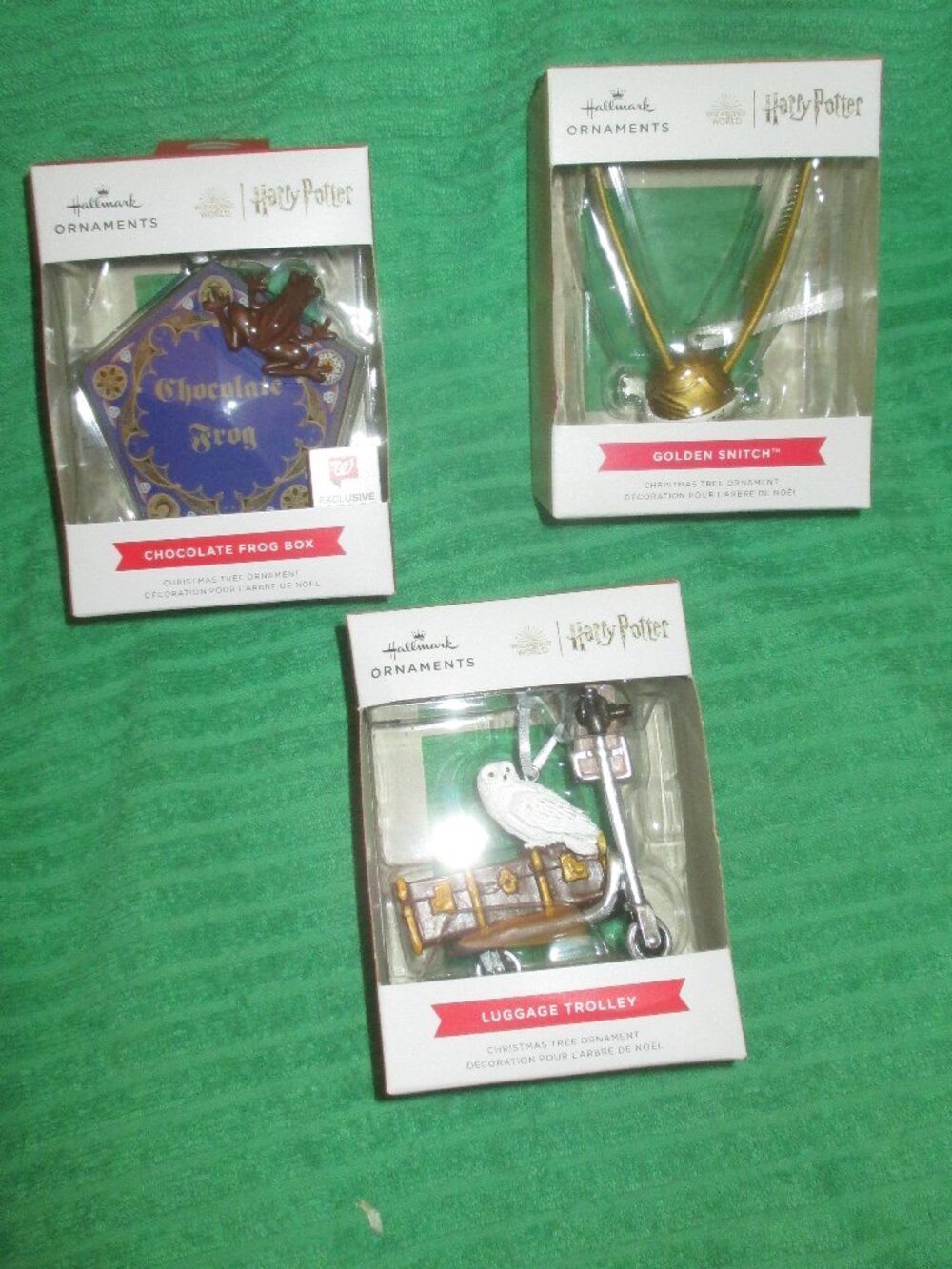 HALLMARK HARRY POTTER Ornament- Luggage Trolley Chocolate Frog Golden Snitch NEW